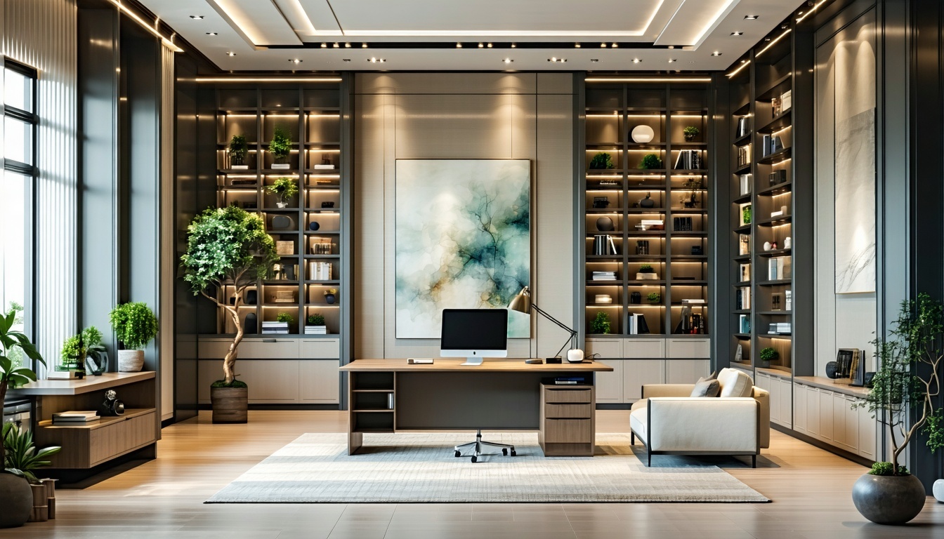 A beautifully designed home office with modern fur