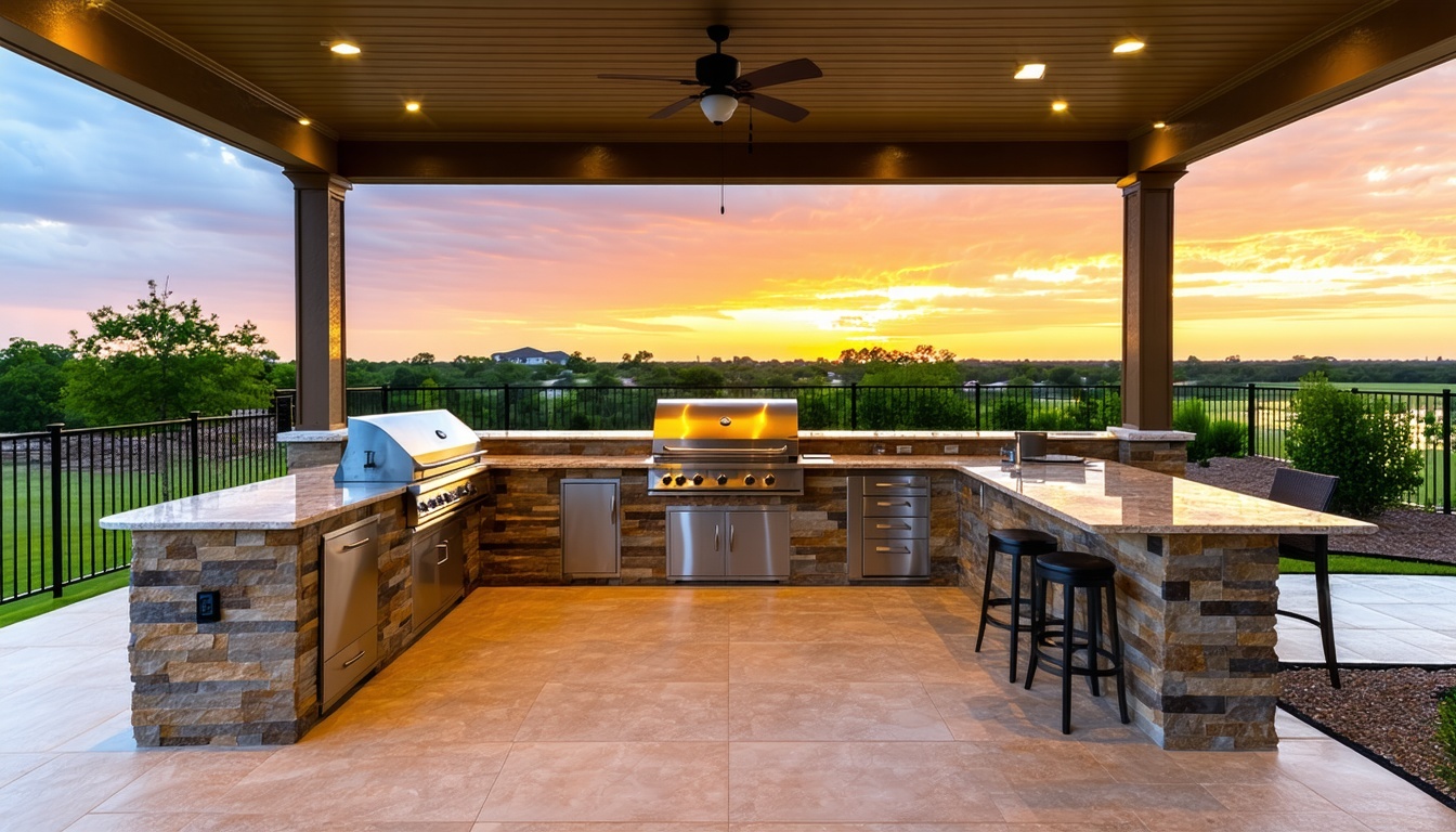 A beautifully designed outdoor kitchen area with a
