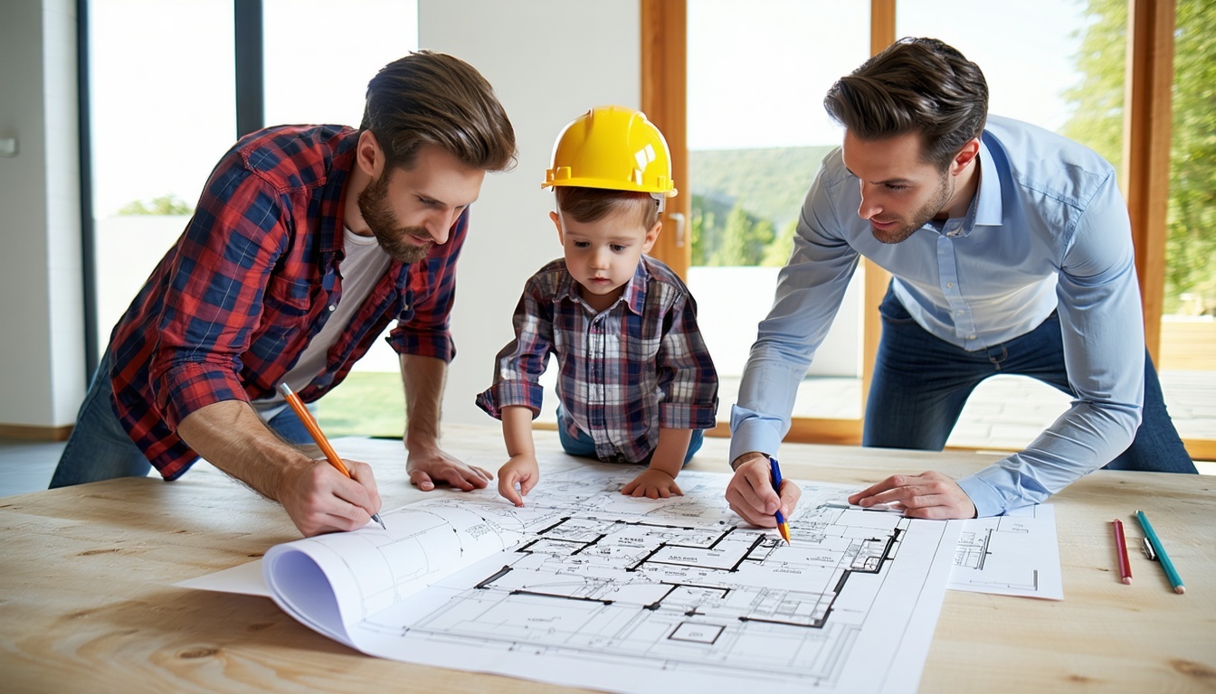 A family reviewing blueprints of their dream custo