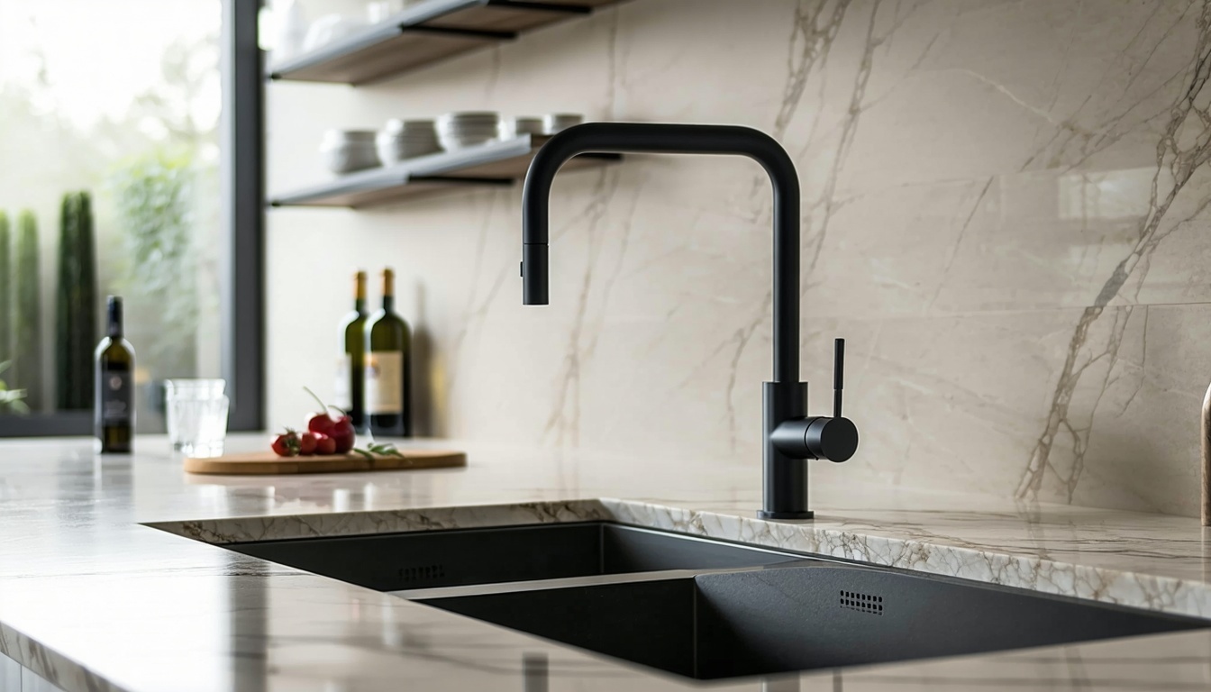 A sleek, modern kitchen faucet adding elegance to
