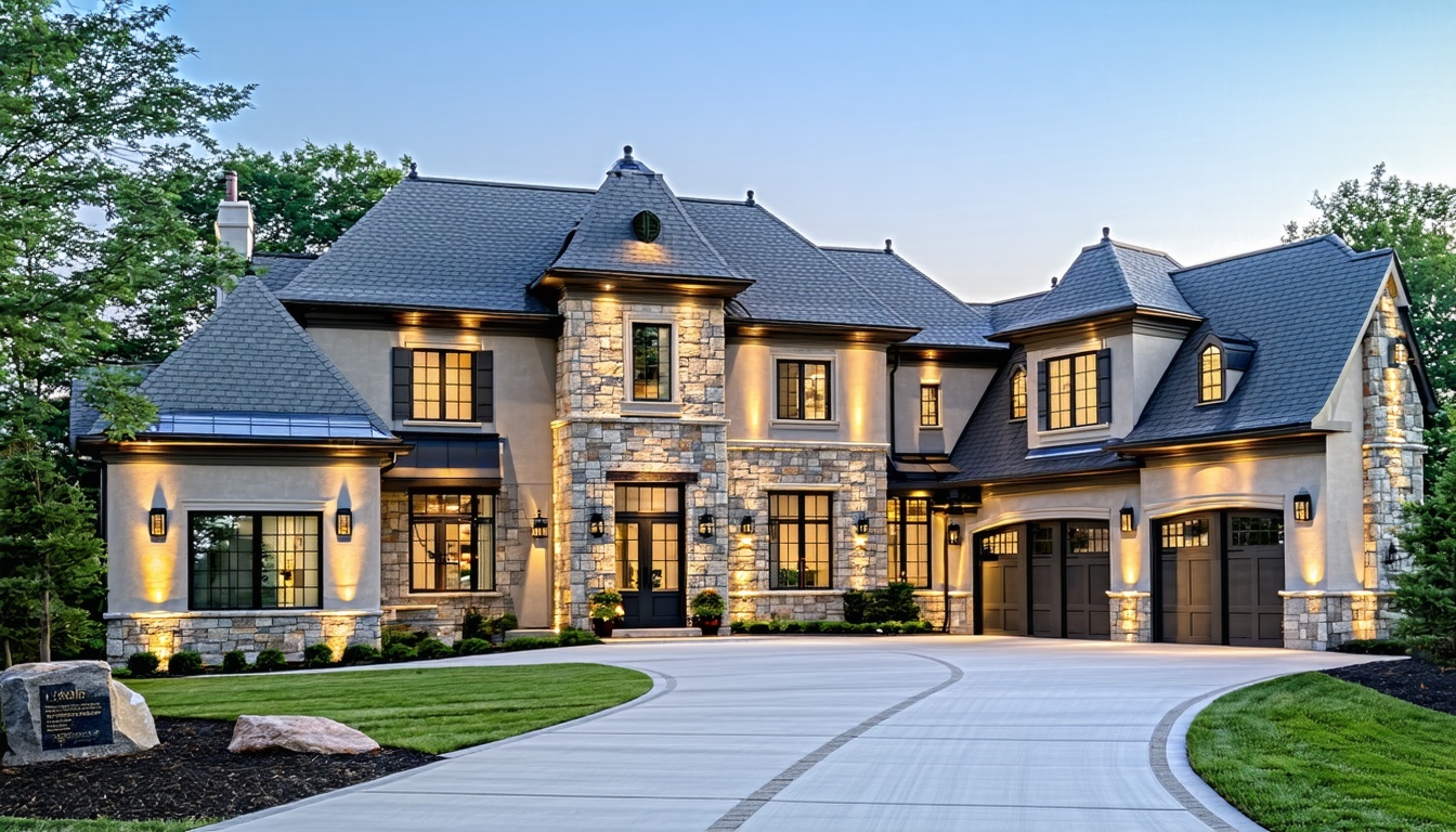 A stunning custom home with a mix of stone and stu